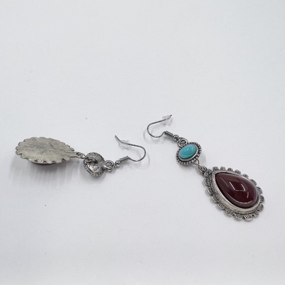 New / Hand Crafted - Southwestern Vibes Turquoise & Dark Red Dangle Earrings - Picture 6 of 6
